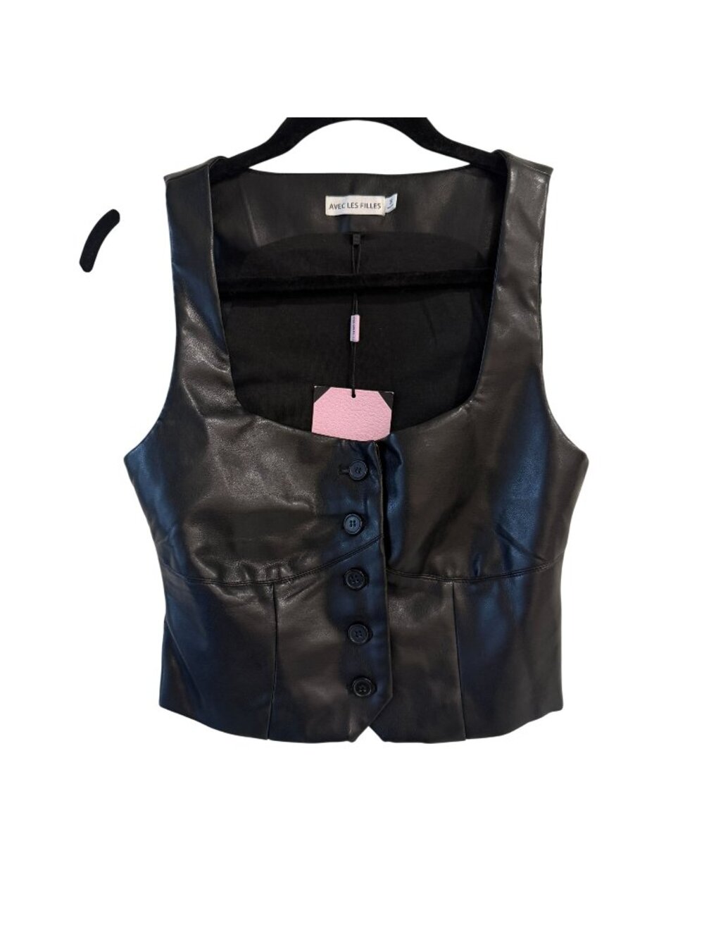 Avec Les Filles Size XS Black Faux Leather Button-Front Vest